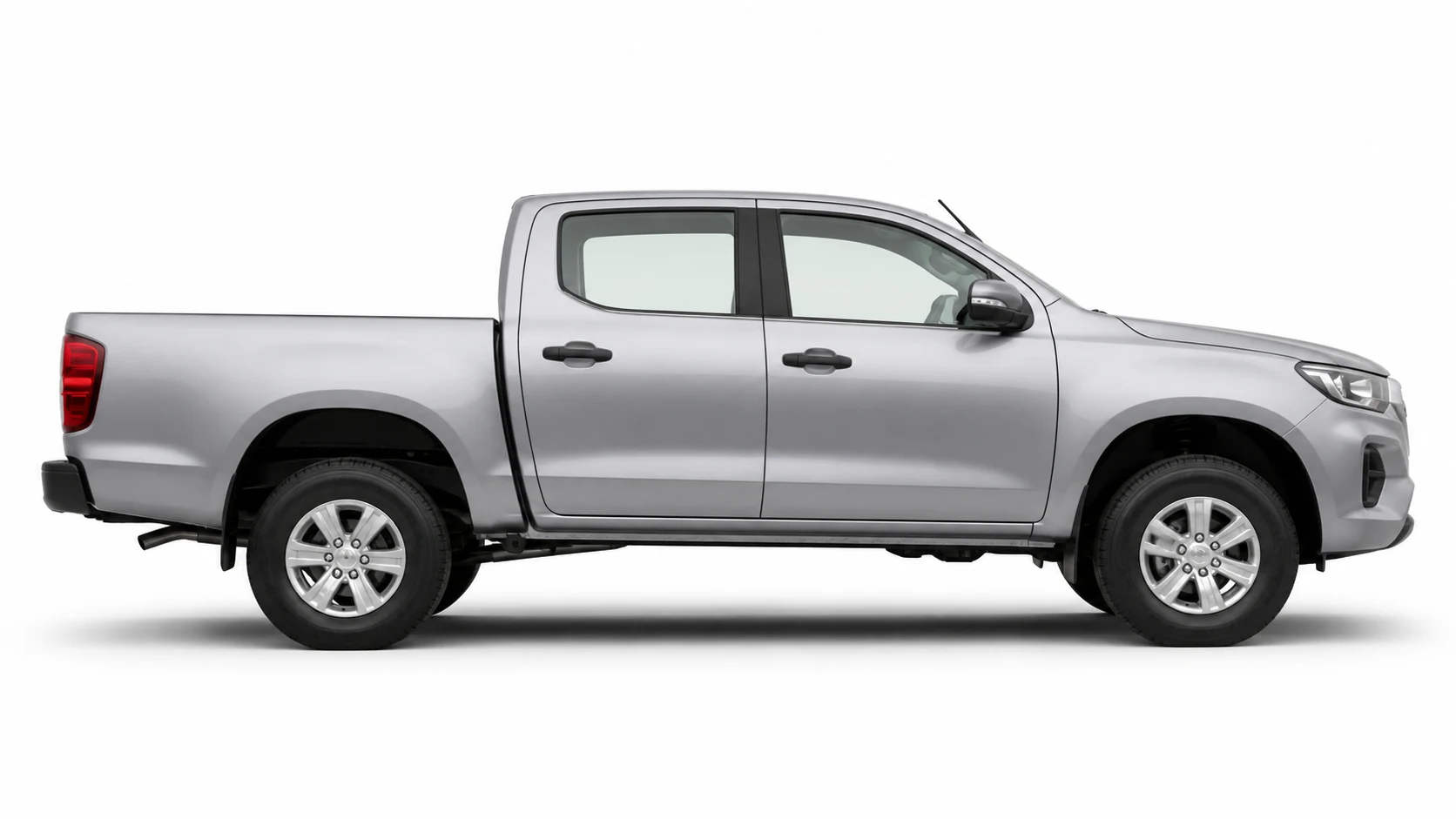 Pickup liviana genérica de doble cabina vista de perfil sobre fondo blanco.